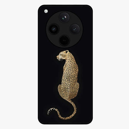 Regal Leopard Glass Case showing flat back view with bold leopard artwork and glossy glass finish.