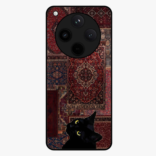 Regal Magic Cat Apple Glass Case showing flat back view with magical cat artwork holding apple and glossy glass finish.