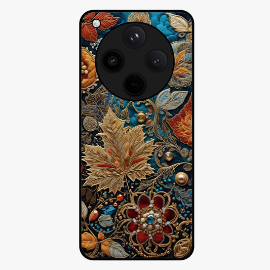 Royal Jewel Garden Glass Case showing flat back view with decorative floral garden artwork and glossy glass finish.