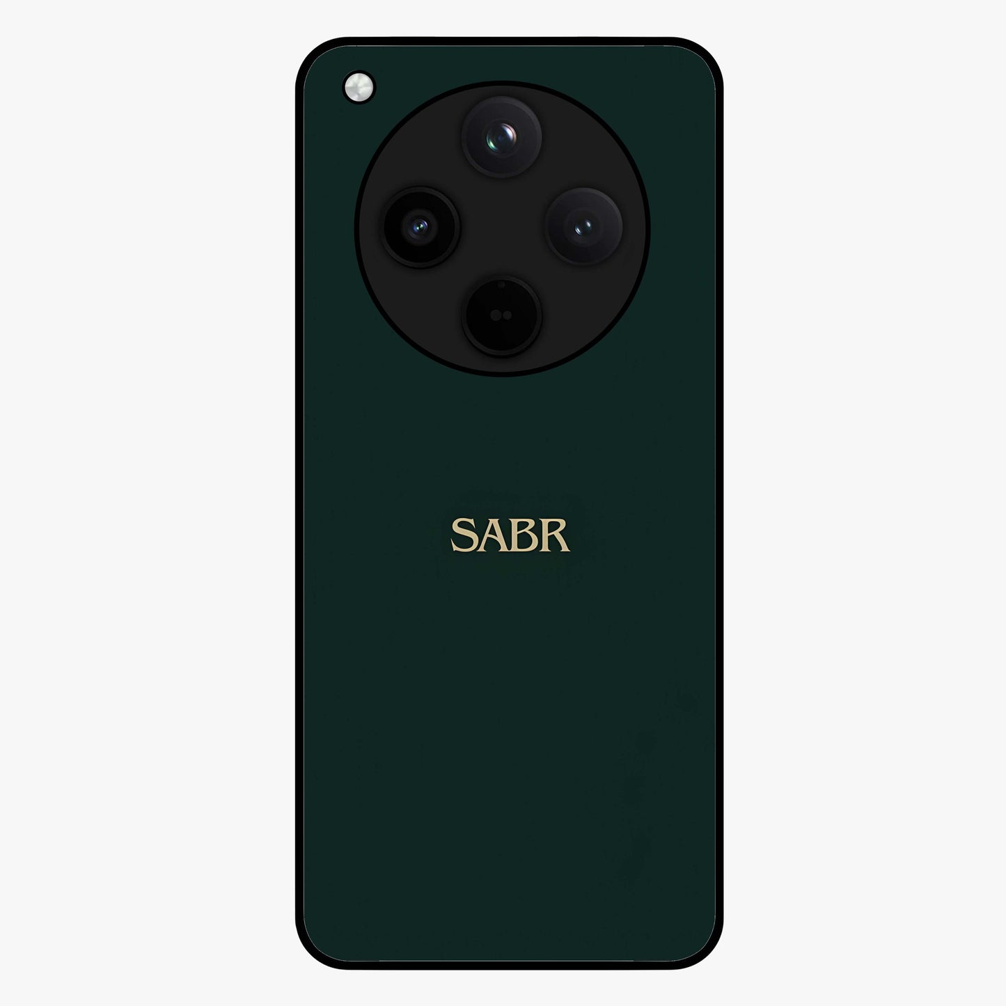 Sabr Minimal Patience Glass Case showing flat back view with minimalist typography artwork and glossy glass finish.
