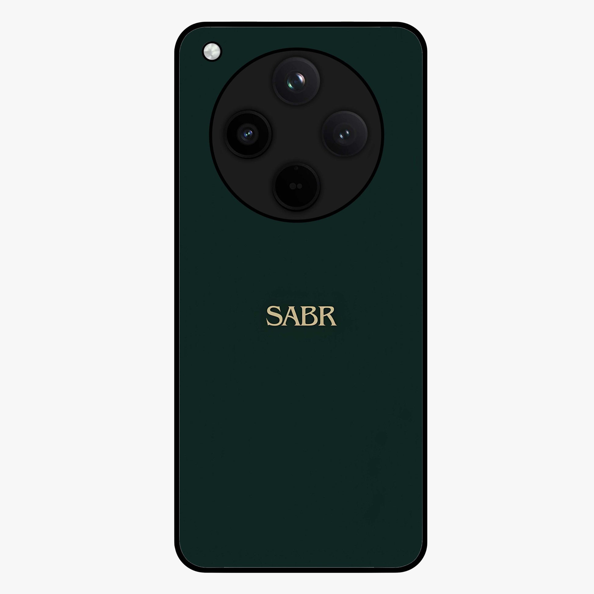Sabr Minimal Patience Glass Case showing flat back view with minimalist typography artwork and glossy glass finish.
