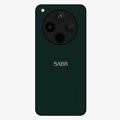Sabr Minimal Patience Glass Case showing flat back view with minimalist typography artwork and glossy glass finish.