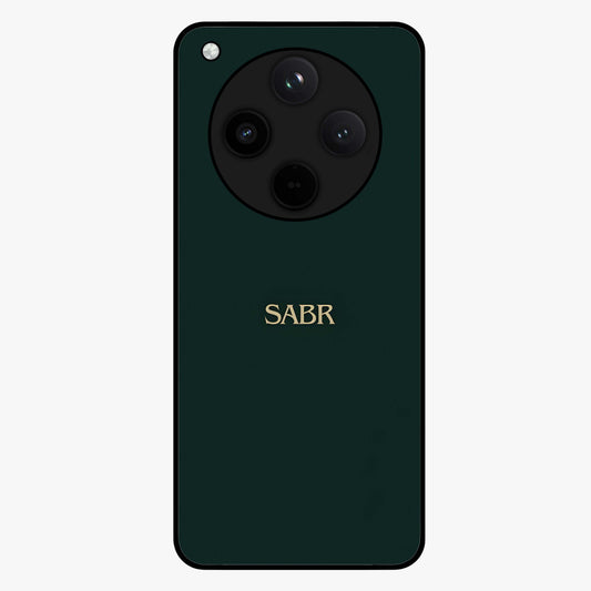 Sabr Minimal Patience Glass Case showing flat back view with minimalist typography artwork and glossy glass finish.