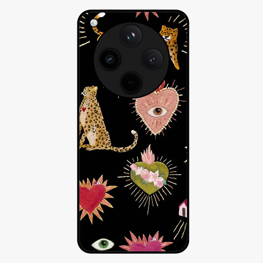 Sacred Jungle Heart Glass Case showing flat back view with jungle inspired heart artwork and glossy glass finish.