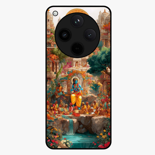 Sacred Sunlight Gods Glass Case showing flat back view with divine sunlight themed artwork and glossy glass finish.