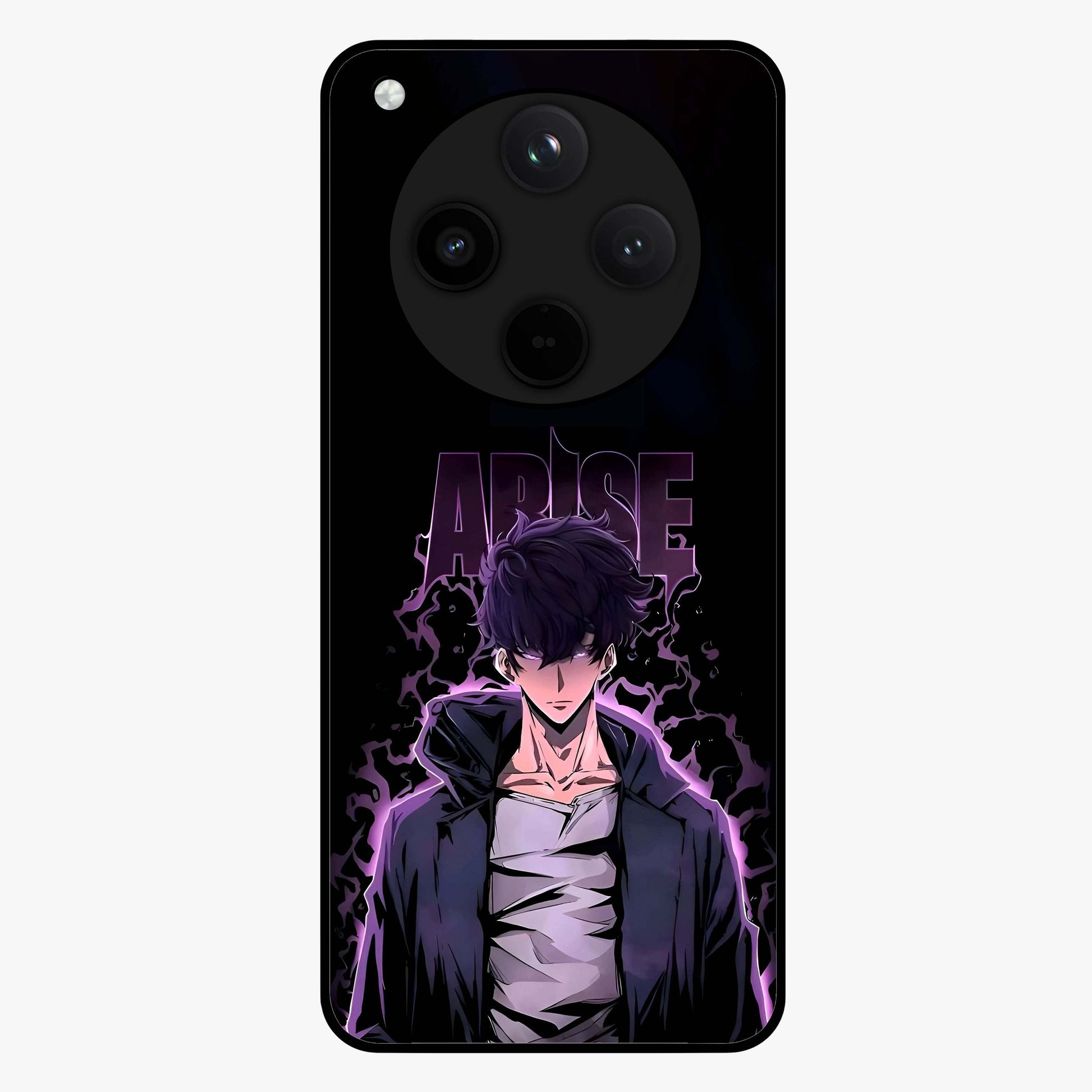 Shadow Monarch Awakening Glass Case showing flat back view with powerful dark monarch themed artwork and glossy glass finish.