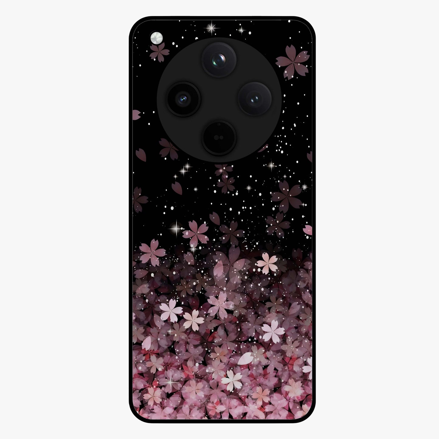 Small Starry Flowers Glass Case showing flat back view with delicate starry floral artwork and glossy glass finish.