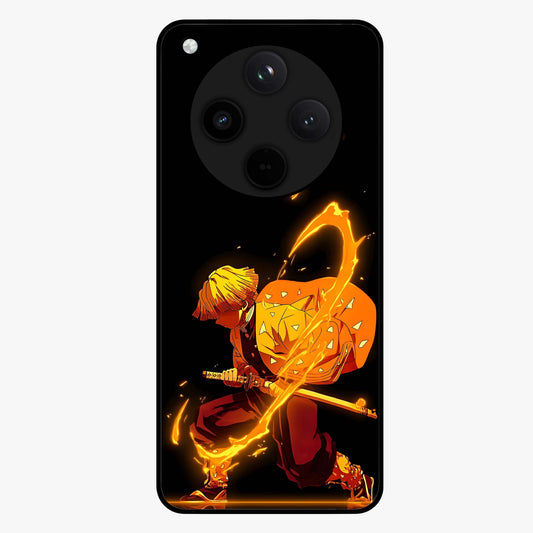 Thunder Flame Execution Glass Case showing flat back view with powerful flame and lightning artwork and glossy glass finish.