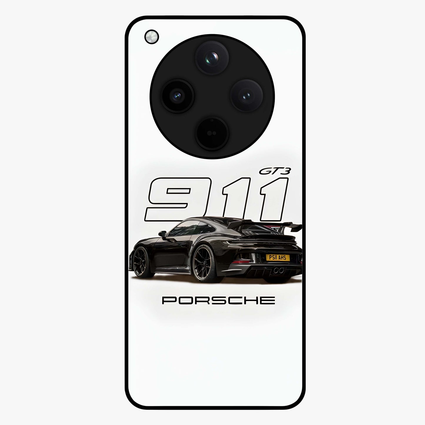 Turbo Legacy Icon Glass Case showing flat back view with iconic sports car inspired artwork and glossy glass finish.
