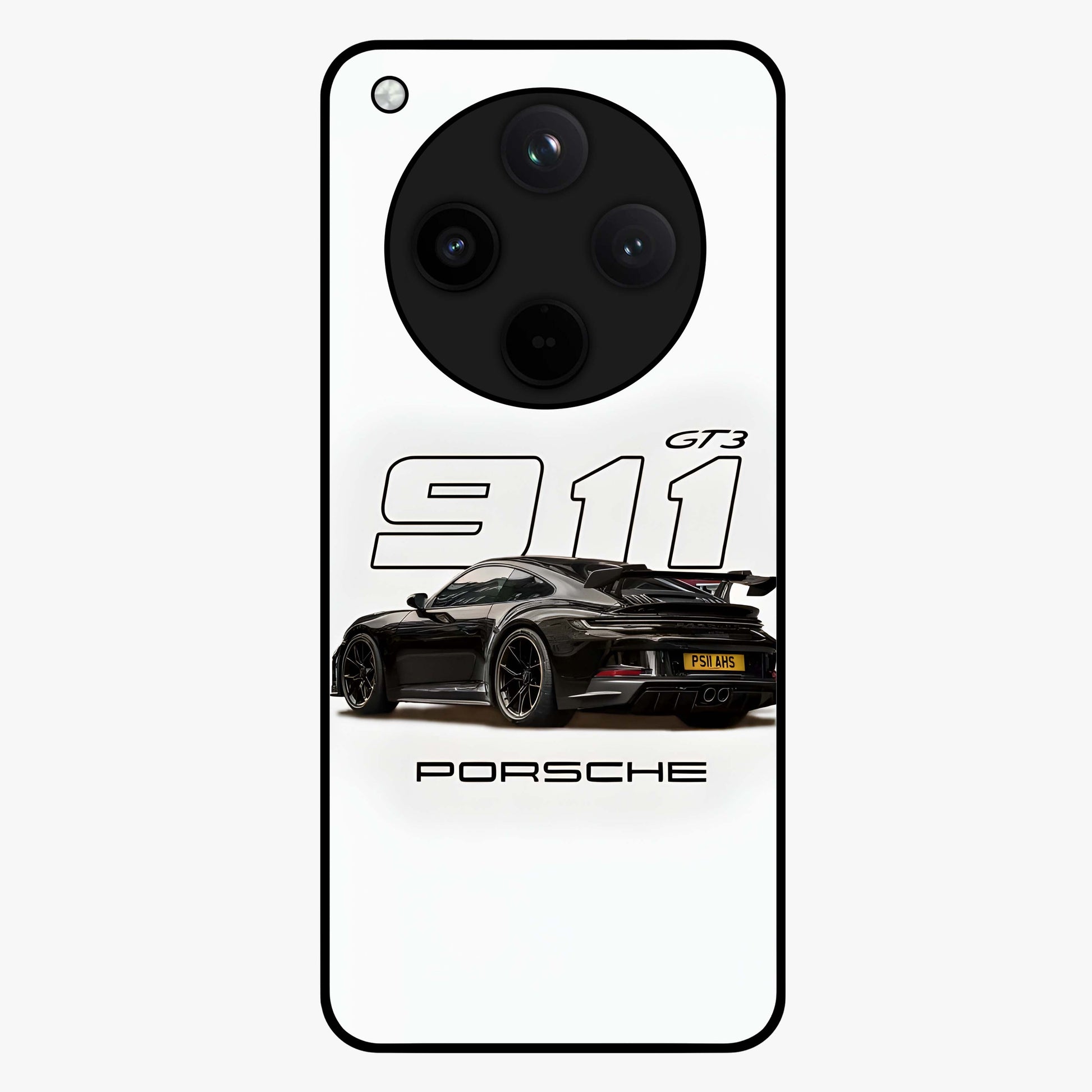Turbo Legacy Icon Glass Case showing flat back view with iconic sports car inspired artwork and glossy glass finish.