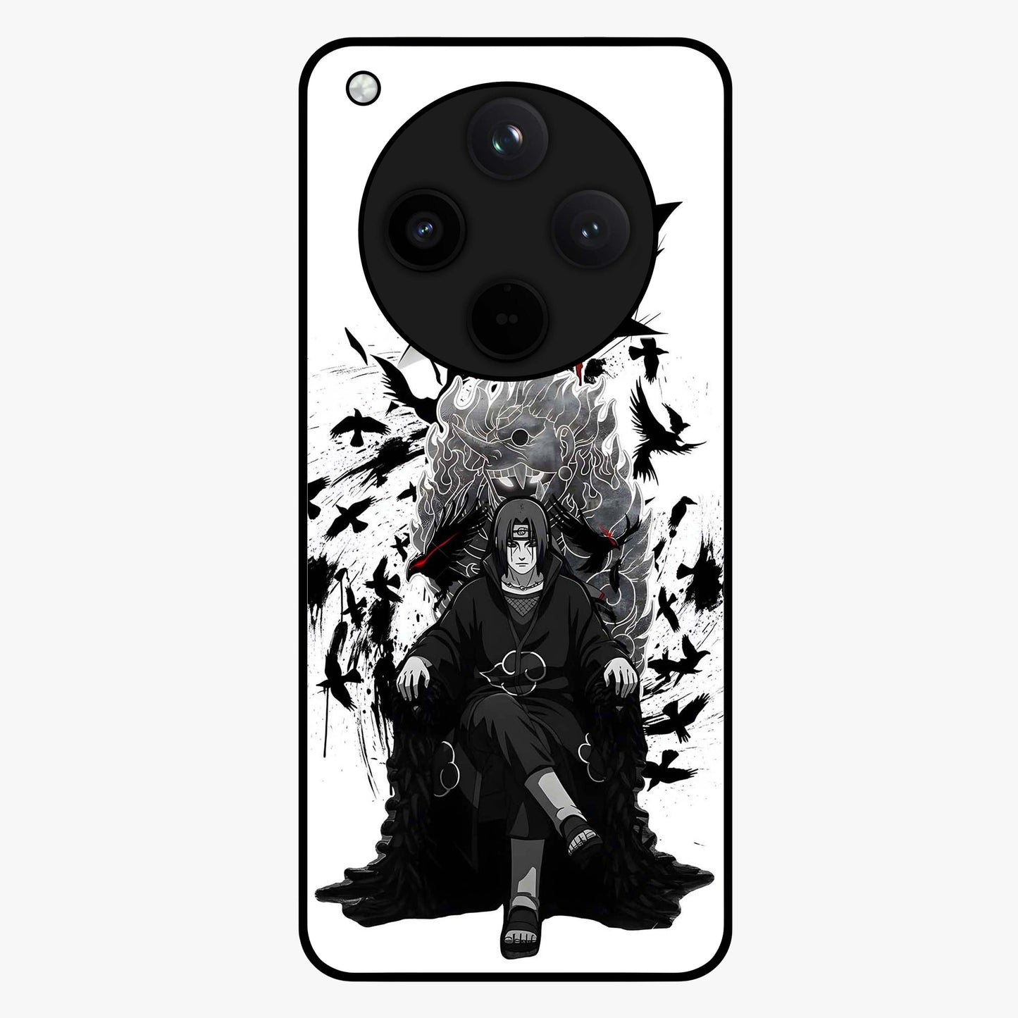 Uchiha Shadow Throne Glass Case showing flat back view with cosmic underwater themed artwork and glossy glass finish.