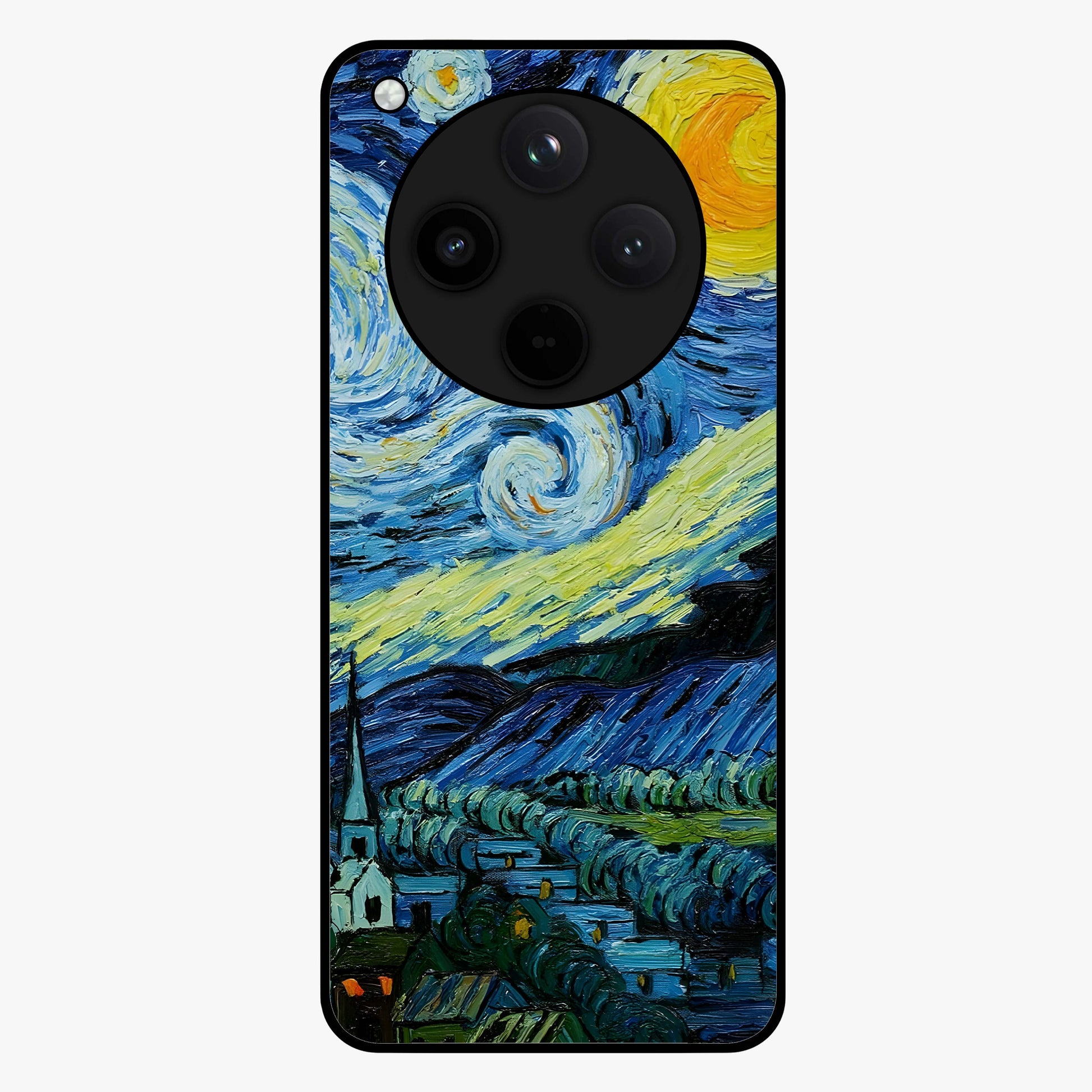 Van Gogh Art Glass Case showing flat back view with classic painterly artwork inspired by Van Gogh style and glossy glass finish.