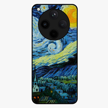 Van Gogh Art Glass Case showing flat back view with classic painterly artwork inspired by Van Gogh style and glossy glass finish.