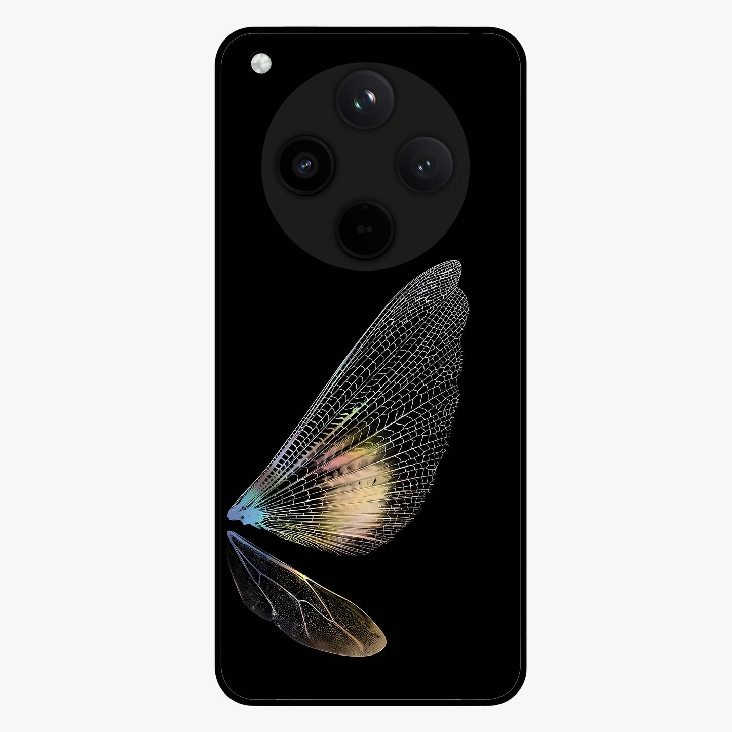 Whispers Of Wings Glass Case showing flat back view with graceful wing inspired artwork and glossy glass finish.
