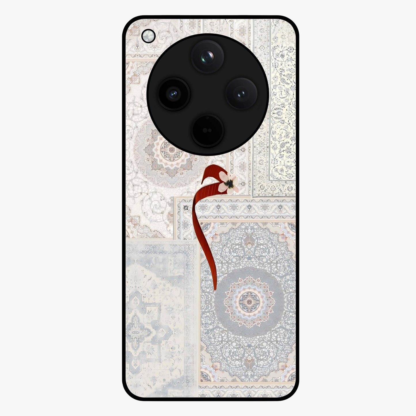 White Aesthetic Bow Glass Case showing flat back view with minimal bow artwork and glossy glass finish.