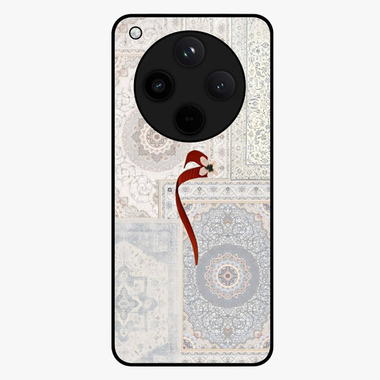 White Aesthetic Bow Glass Case showing flat back view with minimal bow artwork and glossy glass finish.