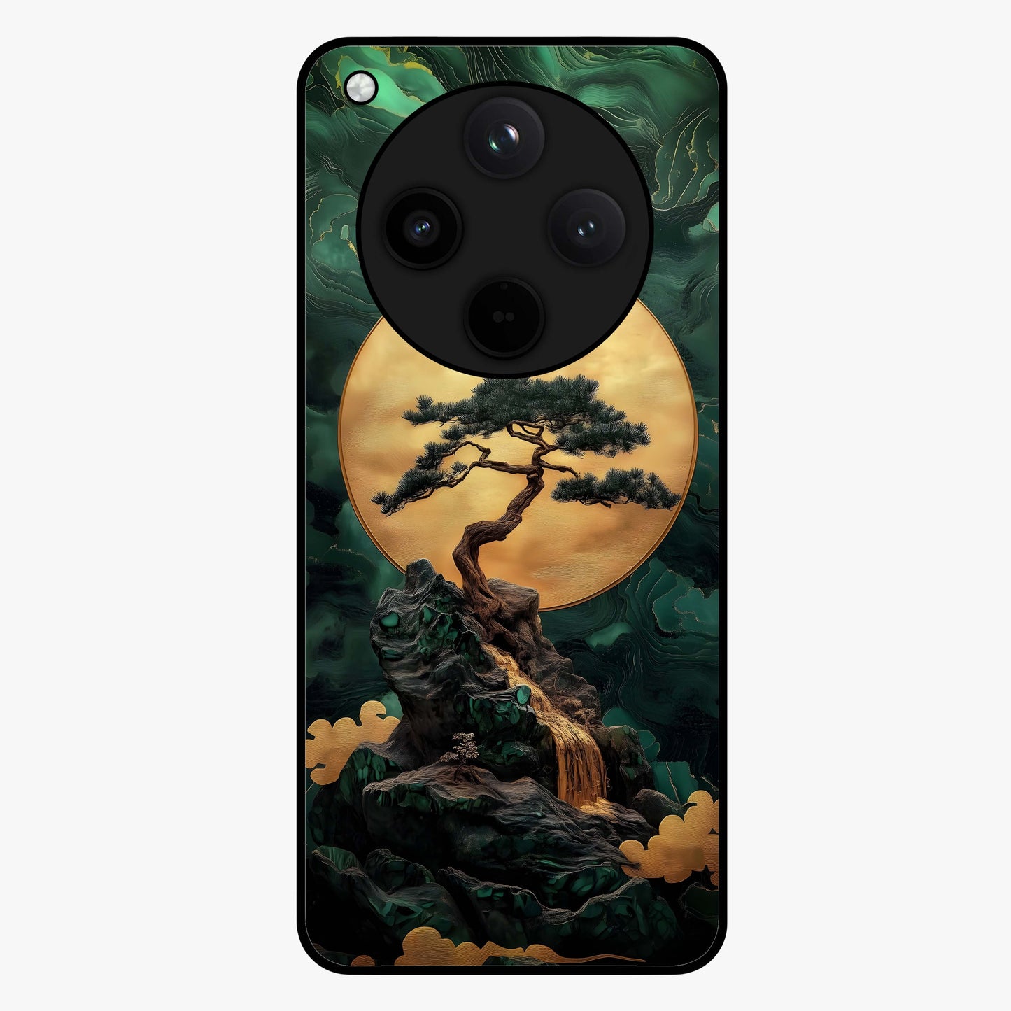 Zen Moon Rise Glass Case showing flat back view with calm moonrise artwork and glossy glass finish.