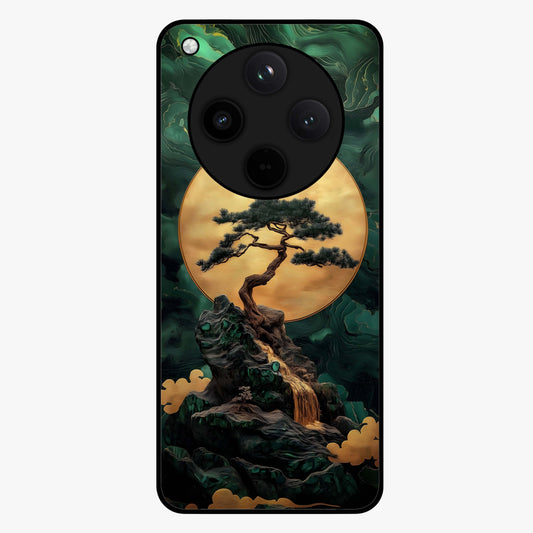 Zen Moon Rise Glass Case showing flat back view with calm moonrise artwork and glossy glass finish.