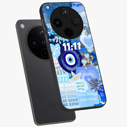 Aesthetic Be Kind Eye Glass Case displayed in angled mockup highlighting aesthetic eye design and inspirational vibe.