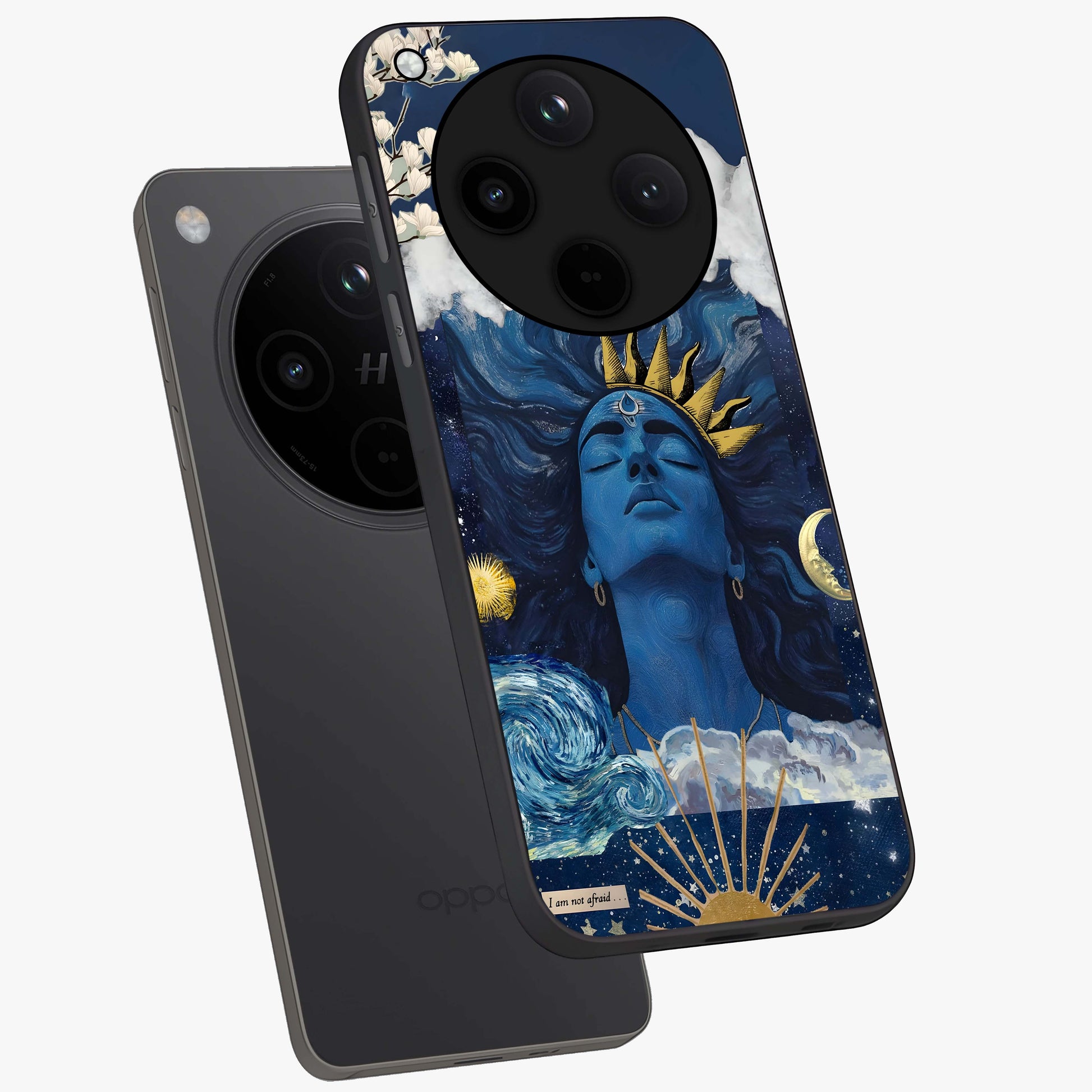 Aesthetic Lord Shiva Glass Case displayed in angled mockup highlighting spiritual Shiva illustration and sacred aesthetic design.