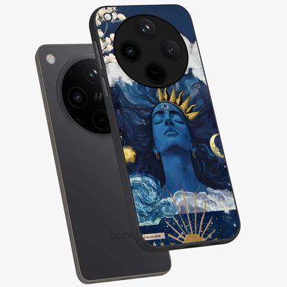 Aesthetic Lord Shiva Glass Case displayed in angled mockup highlighting spiritual Shiva illustration and sacred aesthetic design.