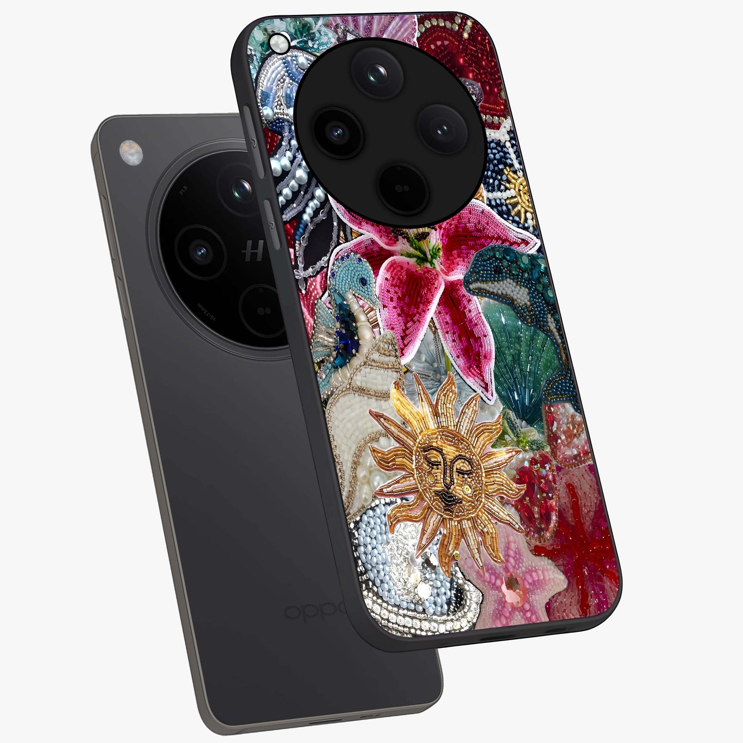 Beaded Garden Fantasy Glass Case displayed in angled mockup highlighting fantasy inspired floral bead pattern.