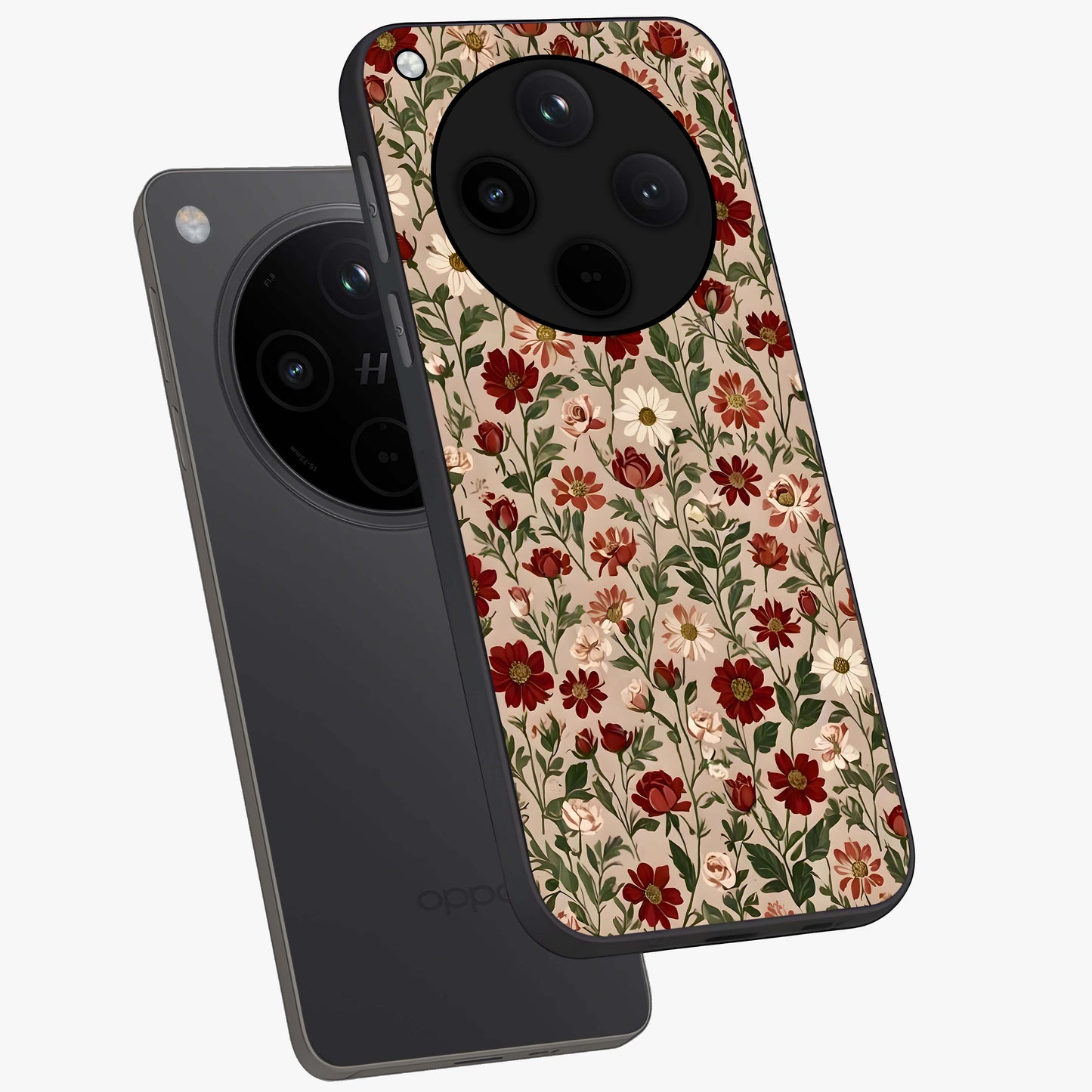 Biege Flower With Leaf Glass Case displayed in angled mockup highlighting minimal floral leaf design and elegant aesthetic.