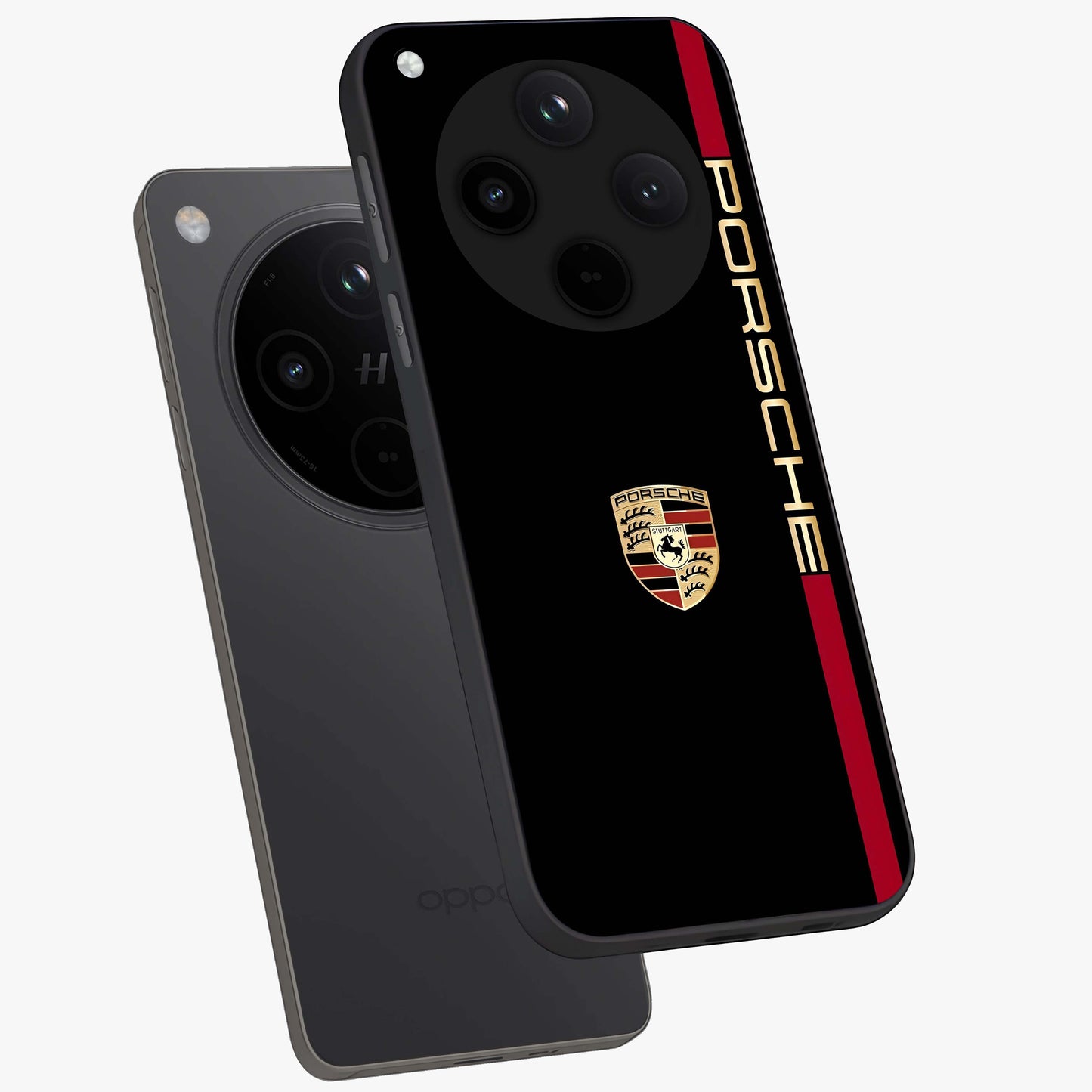 Black Minimal Porsche Glass Case displayed in angled mockup highlighting modern minimal car illustration and clean aesthetic design.