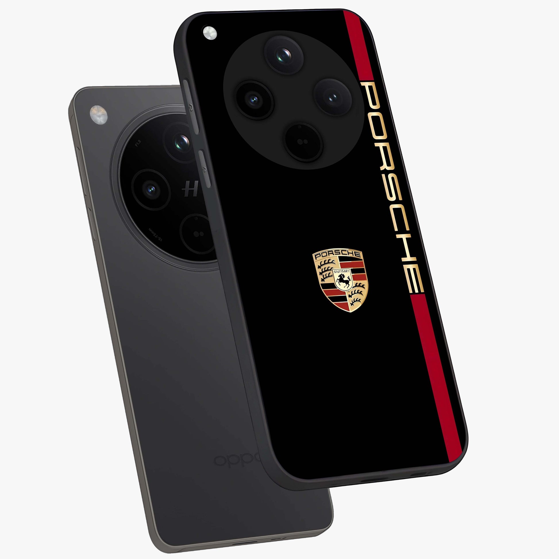 Black Minimal Porsche Glass Case displayed in angled mockup highlighting modern minimal car illustration and clean aesthetic design.