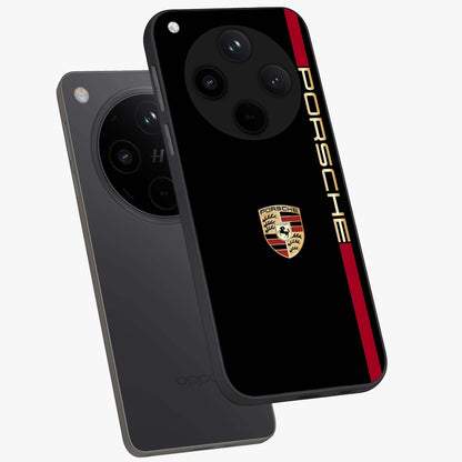 Black Minimal Porsche Glass Case displayed in angled mockup highlighting modern minimal car illustration and clean aesthetic design.