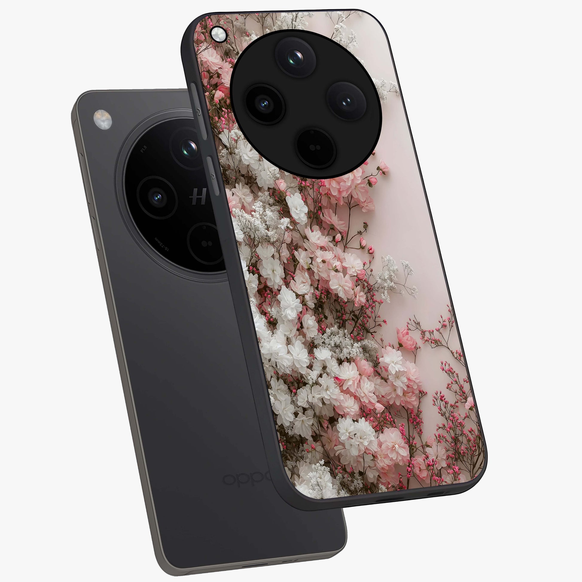 Blush Blossom Cloud Glass Case displayed in angled mockup highlighting soft cloud and blossom design with pastel aesthetic.