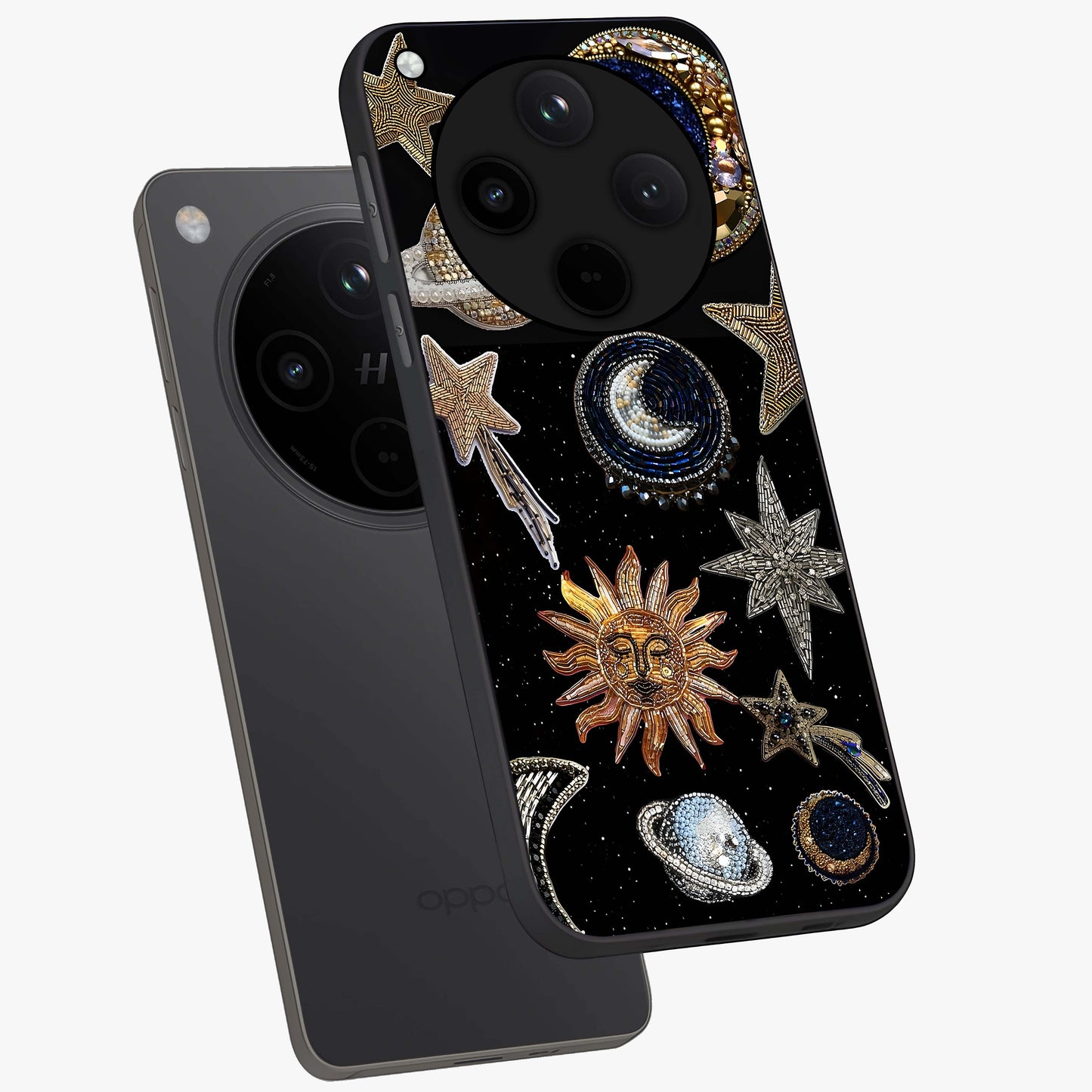 Celestial Gem Constellations Glass Case displayed in angled mockup highlighting gemstone inspired constellation design.