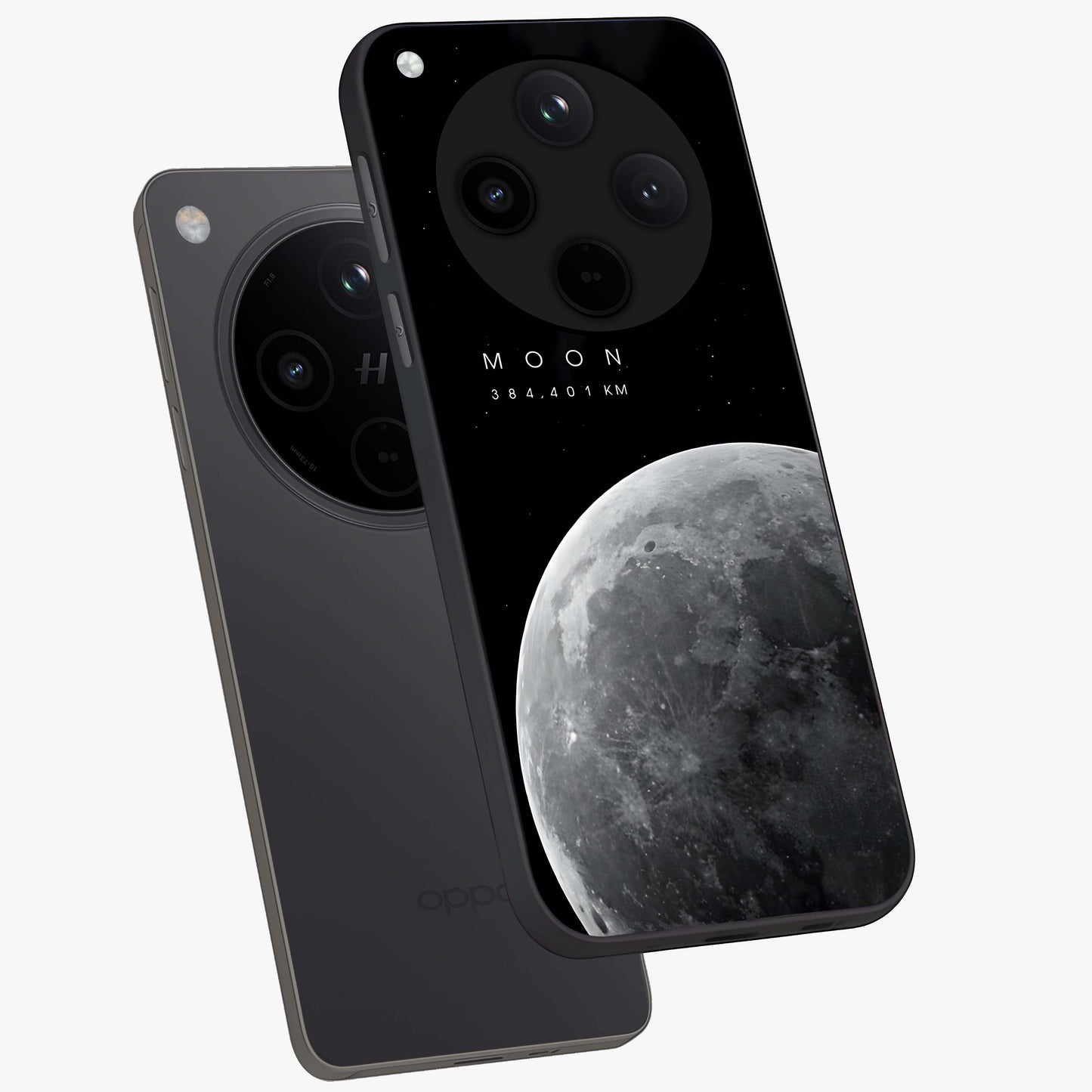 Cosmic Moon Glow Glass Case displayed in angled mockup highlighting celestial moon design with cosmic aesthetic theme.