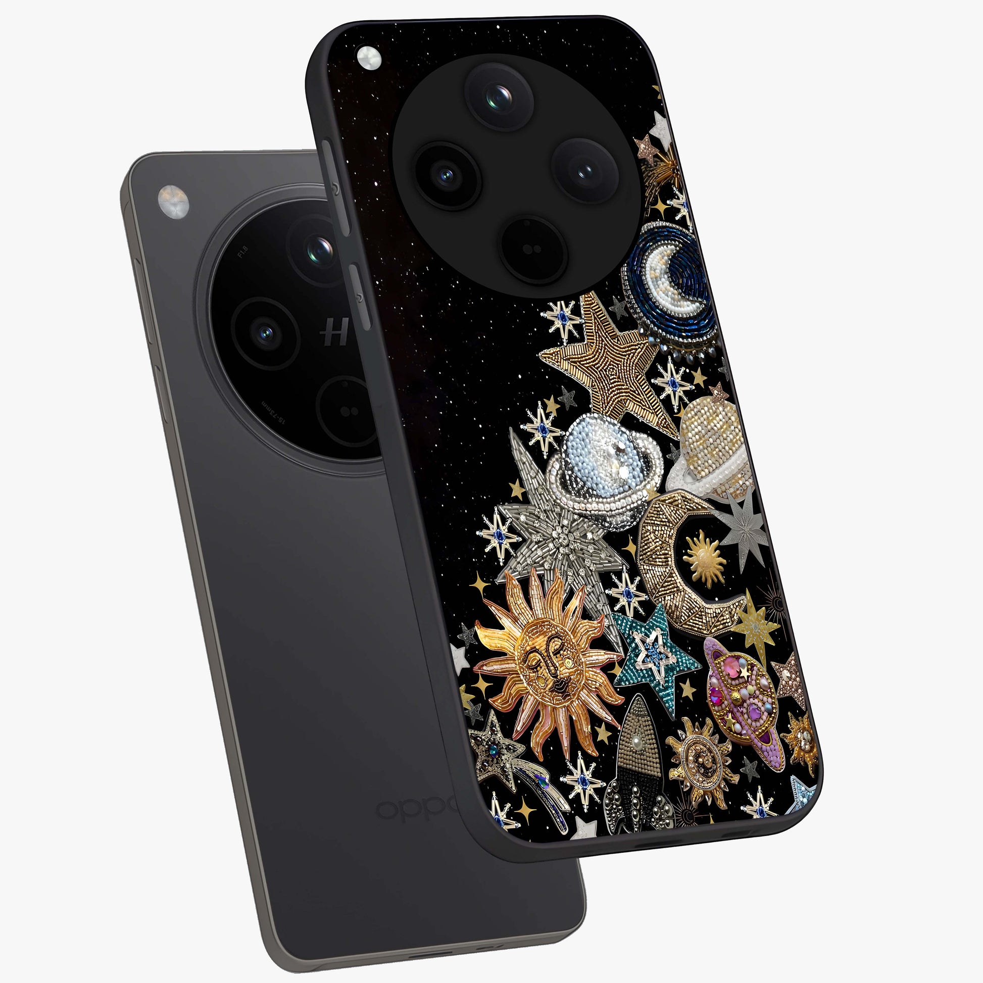 Cosmic Sparkle Dreams Glass Case displayed in angled mockup highlighting dreamy star sparkle design with celestial aesthetic.
