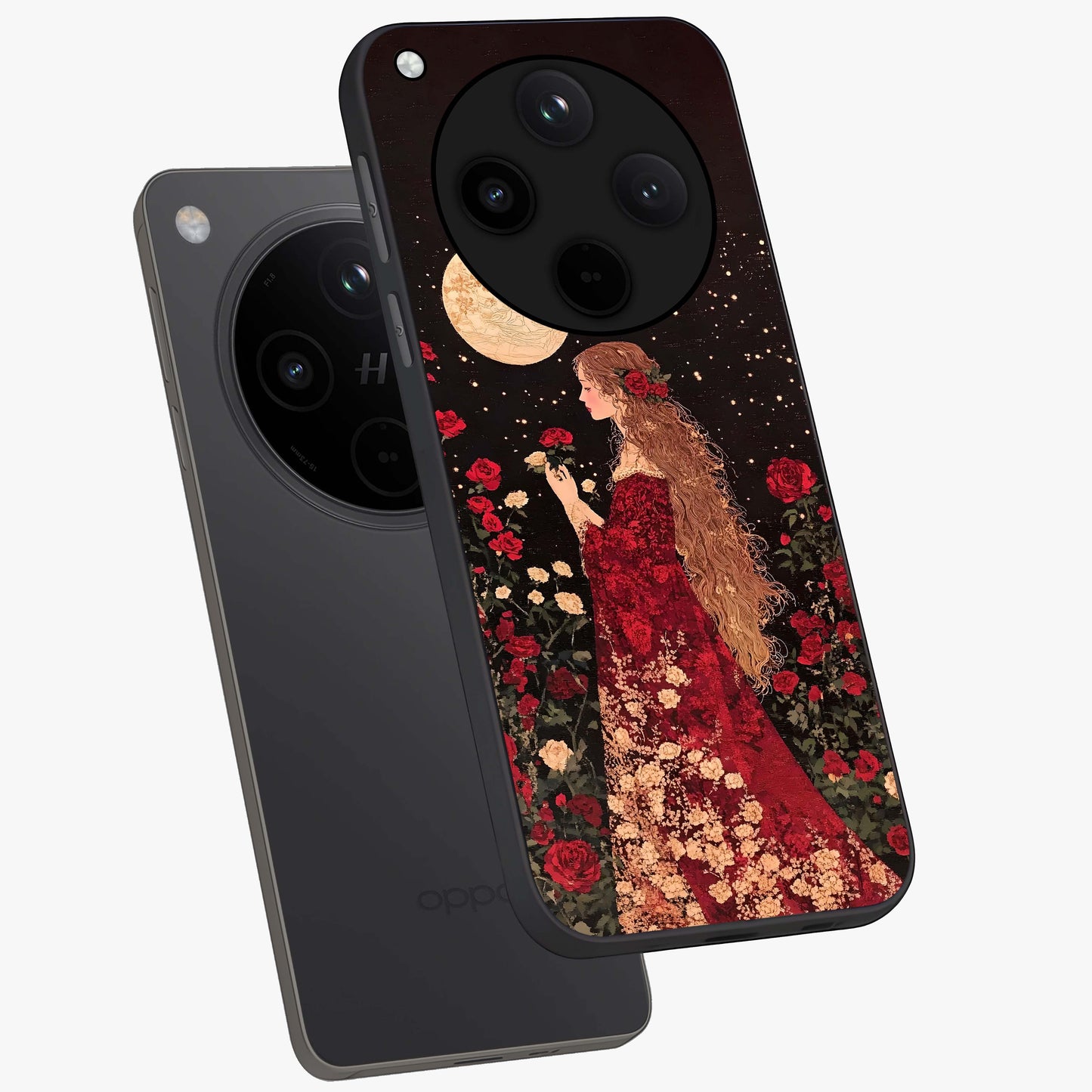 Crimson Dreams Glass Case displayed in angled mockup highlighting soft crimson aesthetic design with artistic theme.
