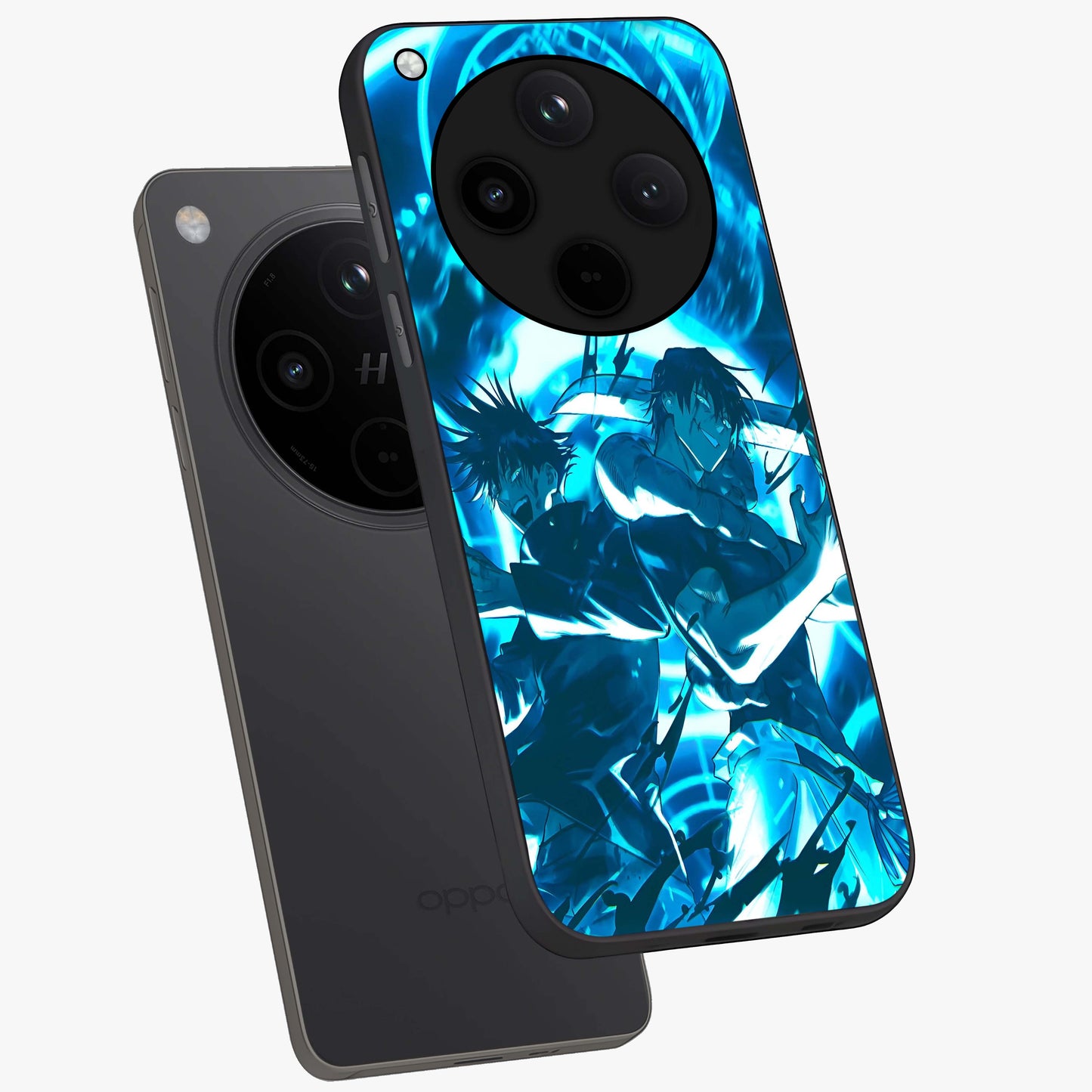 Cursed Energy Clash Glass Case displayed in angled mockup highlighting powerful battle inspired graphic with anime style aesthetic.