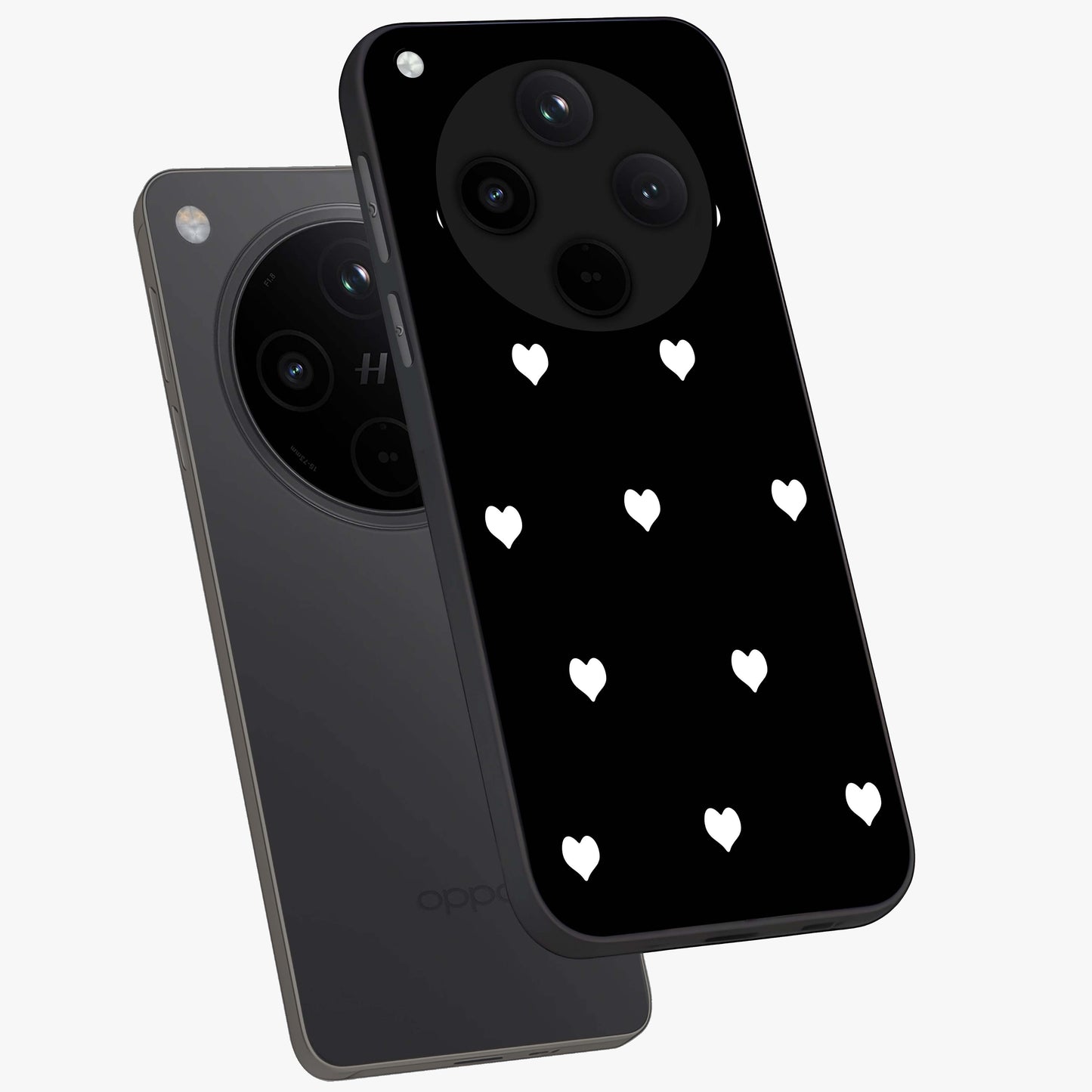 Cute And Simple White Hearts Glass Case displayed in angled mockup highlighting cute heart design with clean aesthetic style.