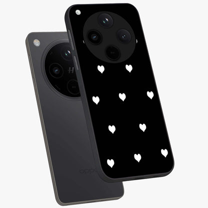 Cute And Simple White Hearts Glass Case displayed in angled mockup highlighting cute heart design with clean aesthetic style.
