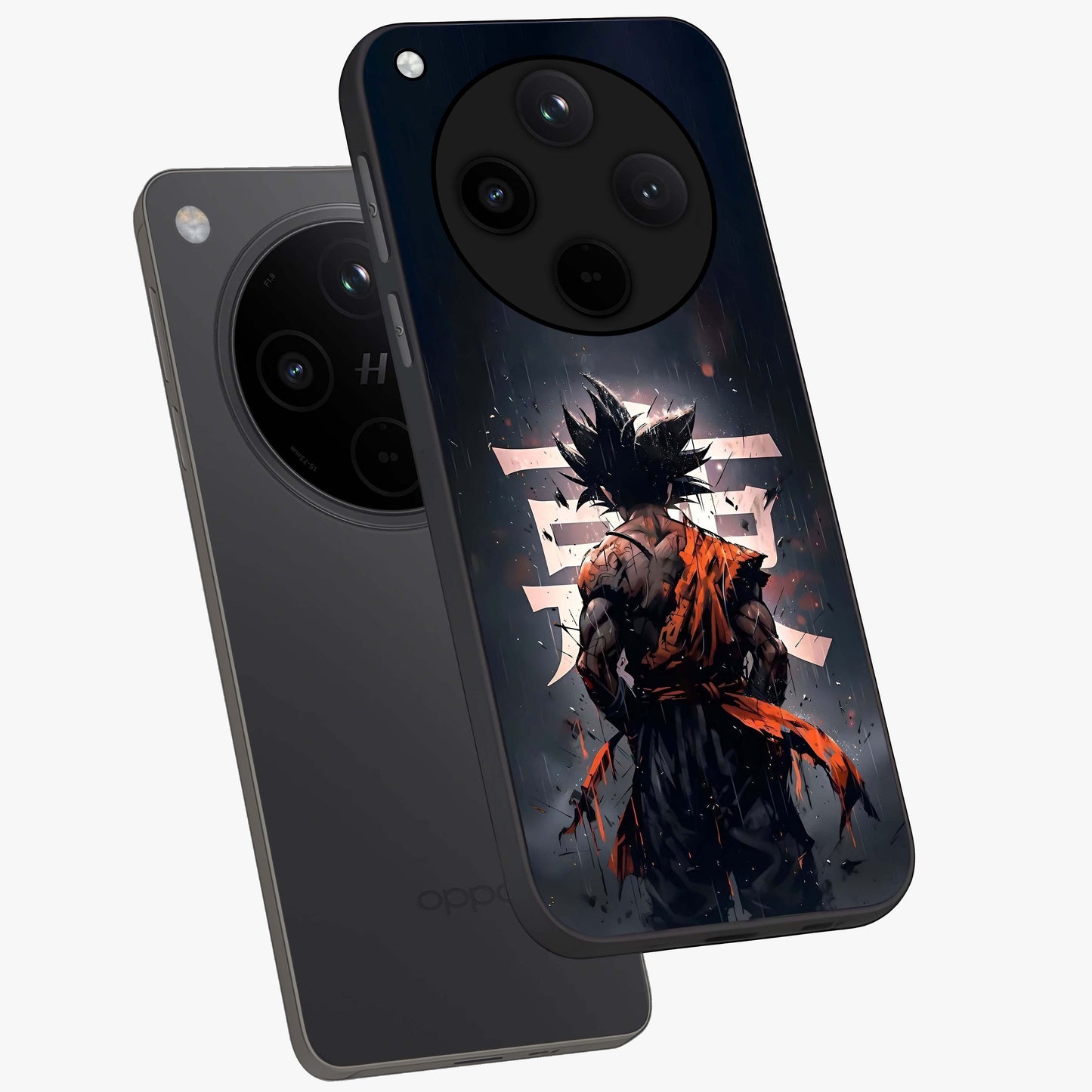 Dark Warrior In Rain Glass Case displayed in angled mockup highlighting dramatic warrior illustration with dark rain aesthetic.