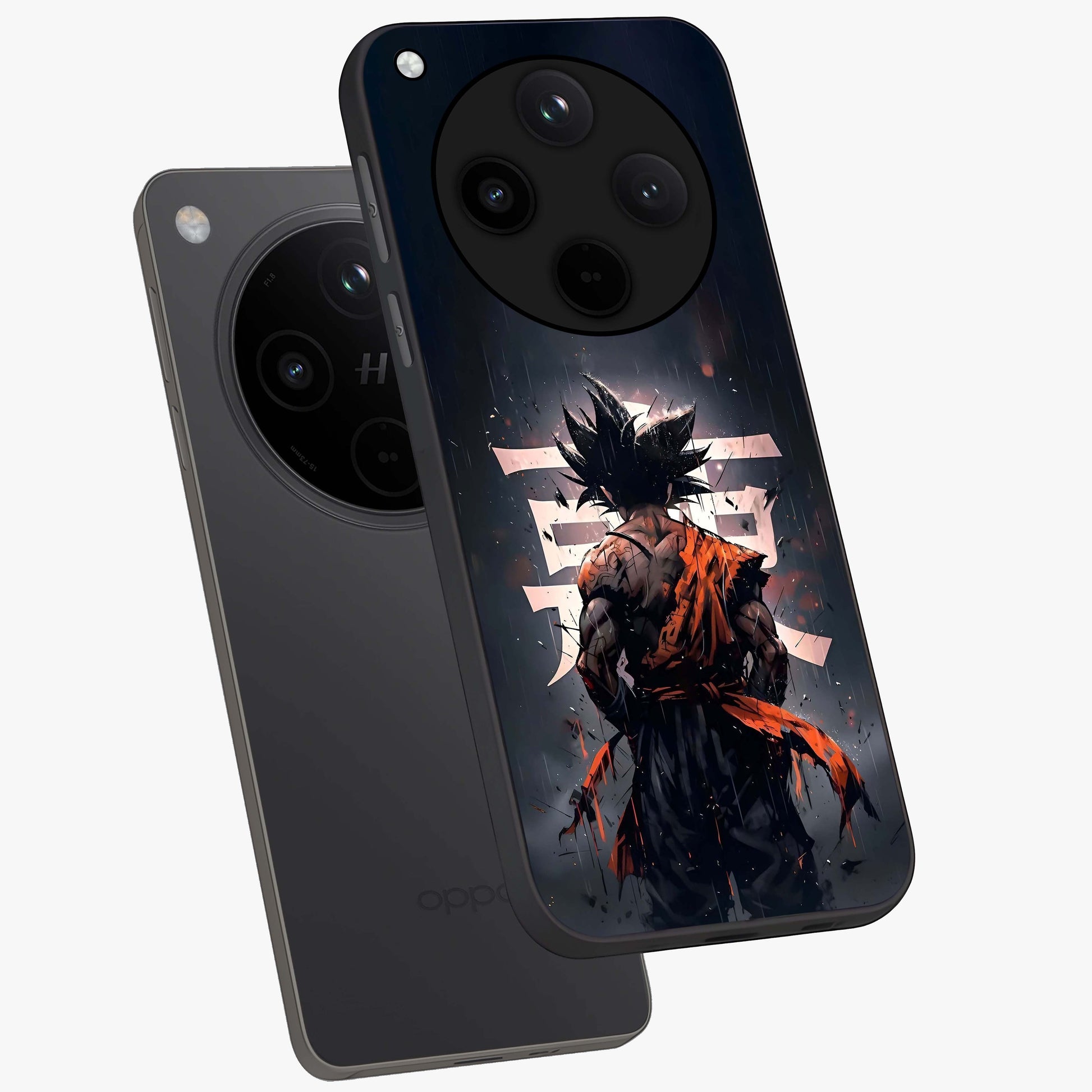 Dark Warrior In Rain Glass Case displayed in angled mockup highlighting dramatic warrior illustration with dark rain aesthetic.