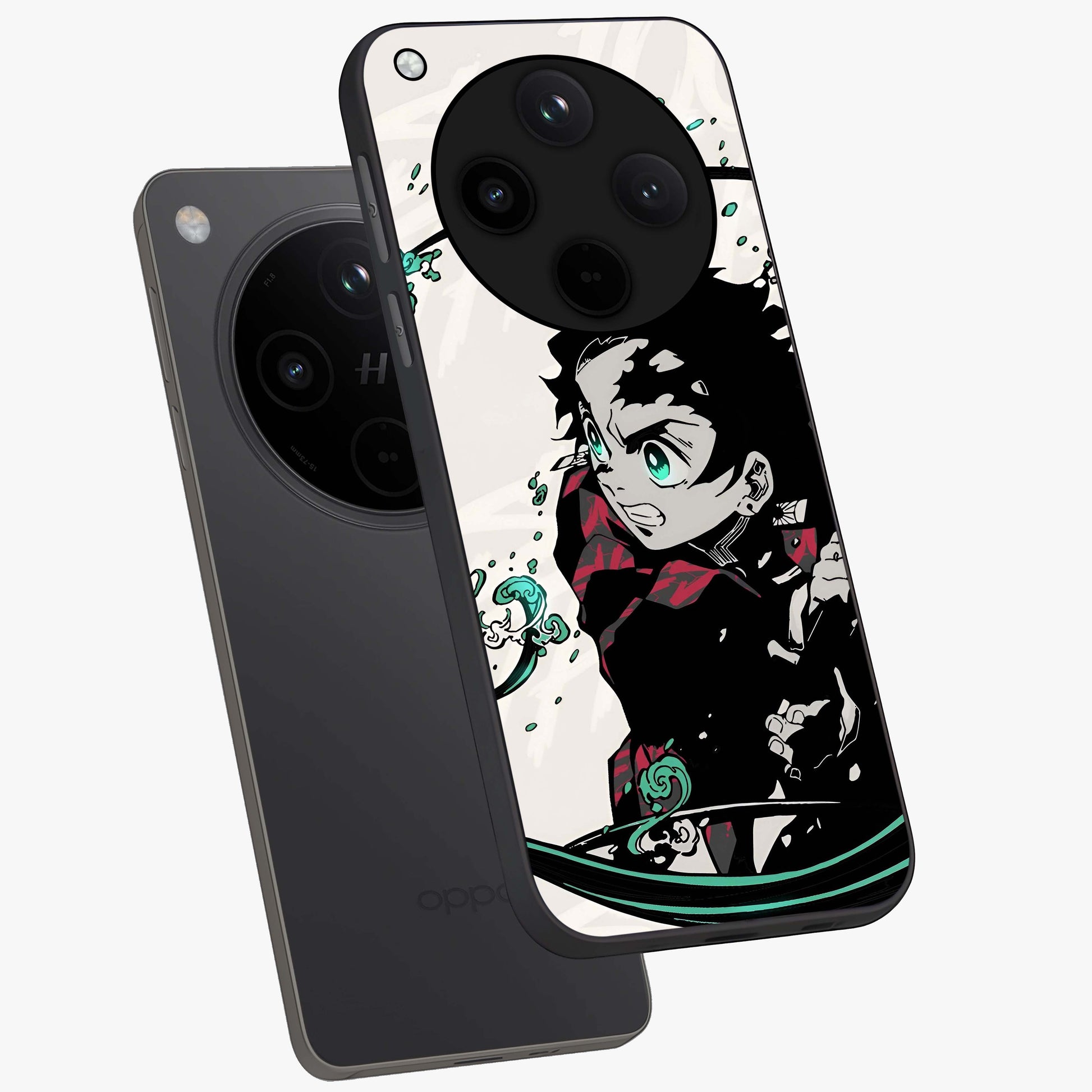 Demon Slayer Glass Case displayed in angled mockup highlighting dramatic anime character design with action aesthetic.