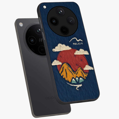 Dream Beyond Mountains Glass Case displayed in angled mockup highlighting dreamy mountain illustration with peaceful aesthetic.