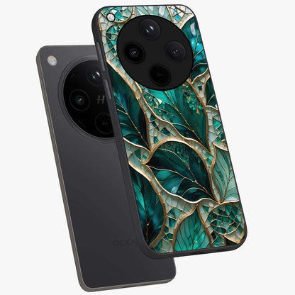 Emerald Leaf Glass Glass Case displayed in angled mockup highlighting botanical leaf illustration with elegant natural aesthetic.