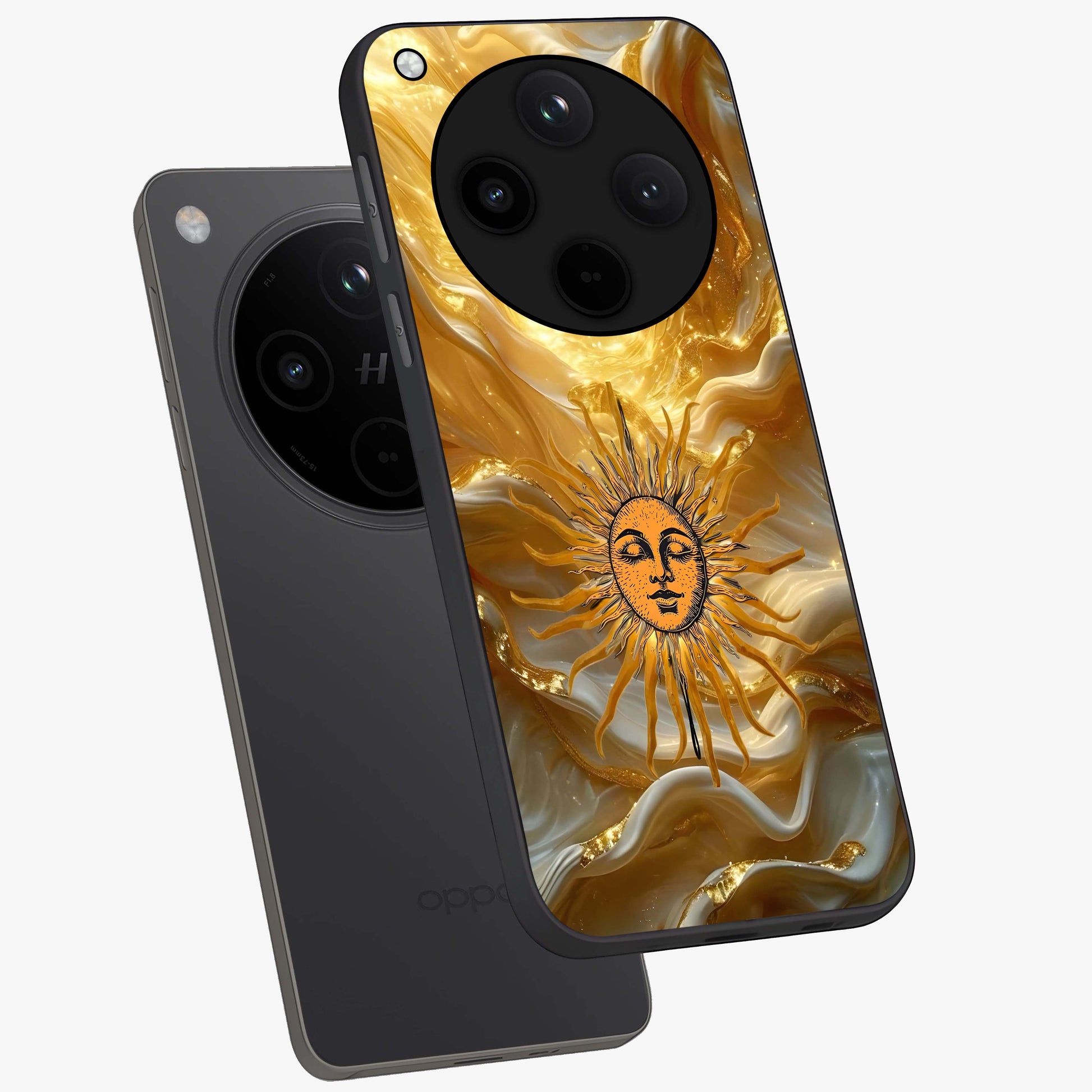 Eternal Golden Glow Glass Case displayed in angled mockup highlighting glowing golden aesthetic design with elegant style.