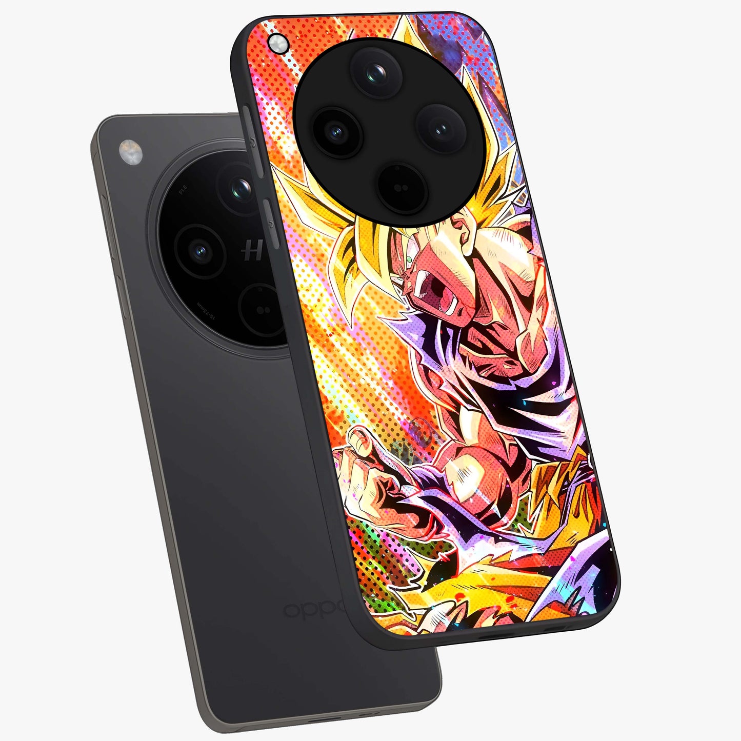 Firing Goku Glass Case displayed in angled mockup highlighting dynamic anime character design with action aesthetic.