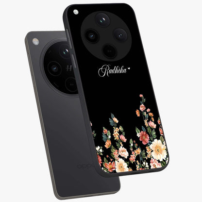 Floral Design With a Custom Personalized Name Glass Case displayed in angled mockup highlighting elegant floral pattern with custom name feature.
