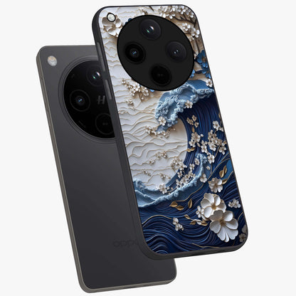 Floral Wave Origami Glass Case displayed in angled mockup highlighting geometric origami flower design with modern aesthetic style.