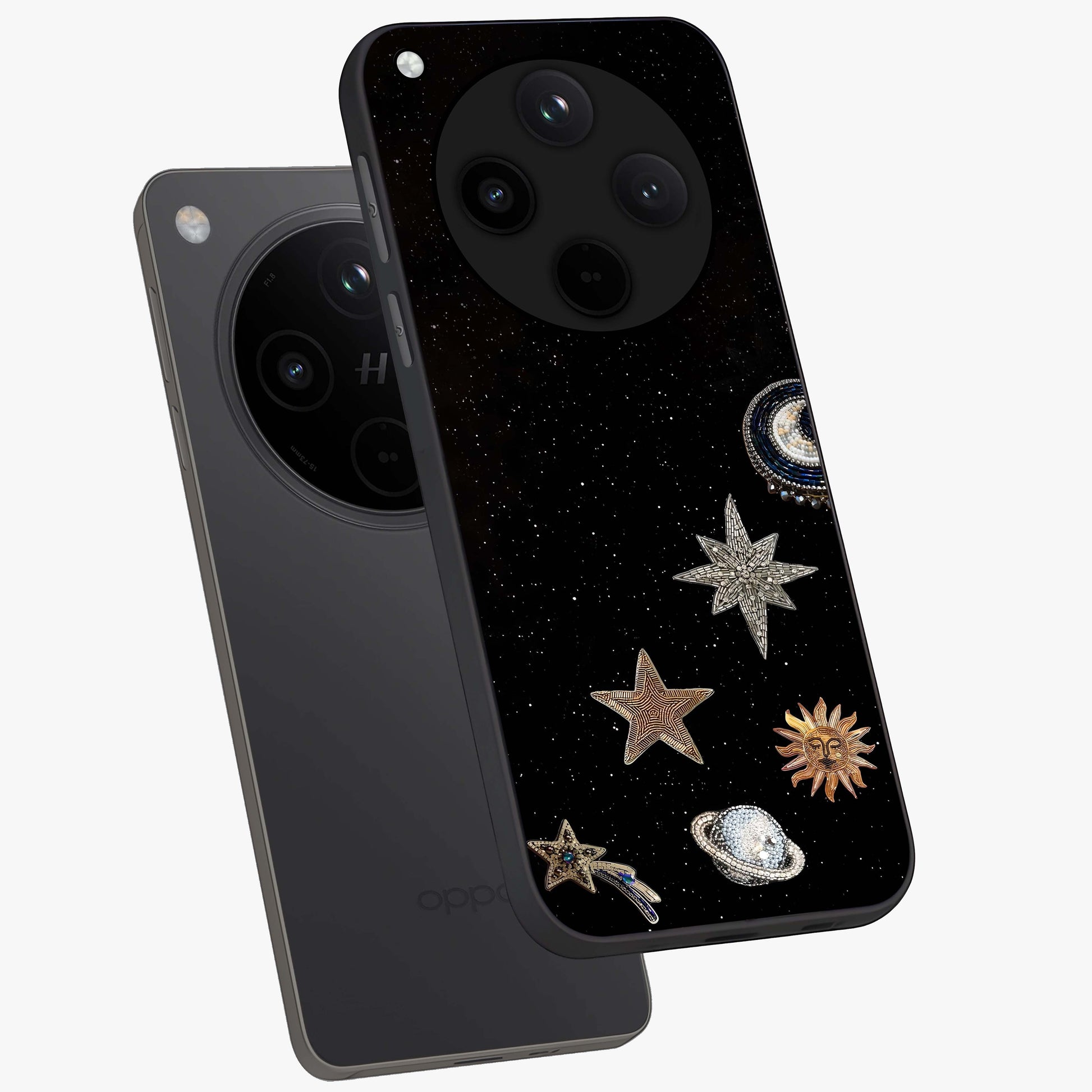 Galactic Charm Glow Glass Case displayed in angled mockup highlighting luminous galaxy inspired design with dreamy aesthetic.