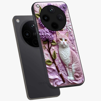 Lavender Cat Whimsy Glass Case displayed in angled mockup highlighting playful feline illustration with pastel lavender aesthetic.
