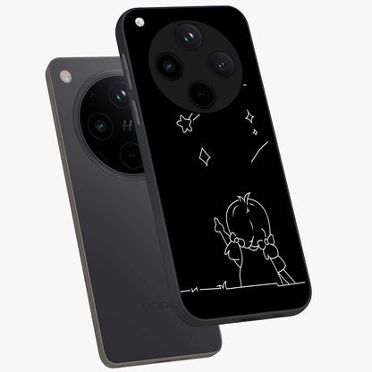 Line Art Girl With Shooting Stars Glass Case displayed in angled mockup highlighting elegant line art design with dreamy star aesthetic.